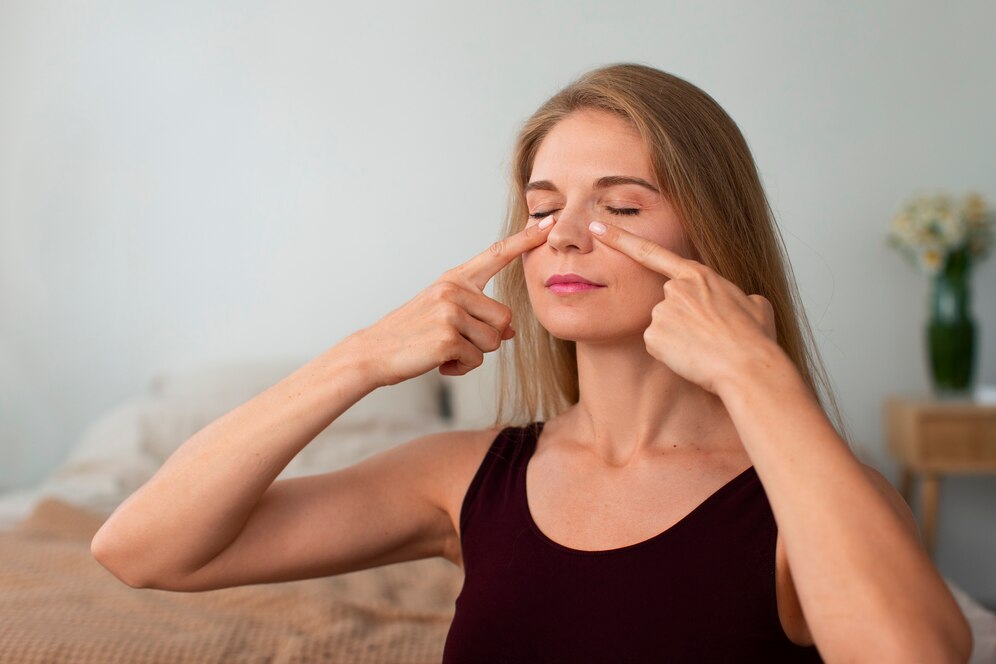 Profesional realizando masaje ocular terapéutico